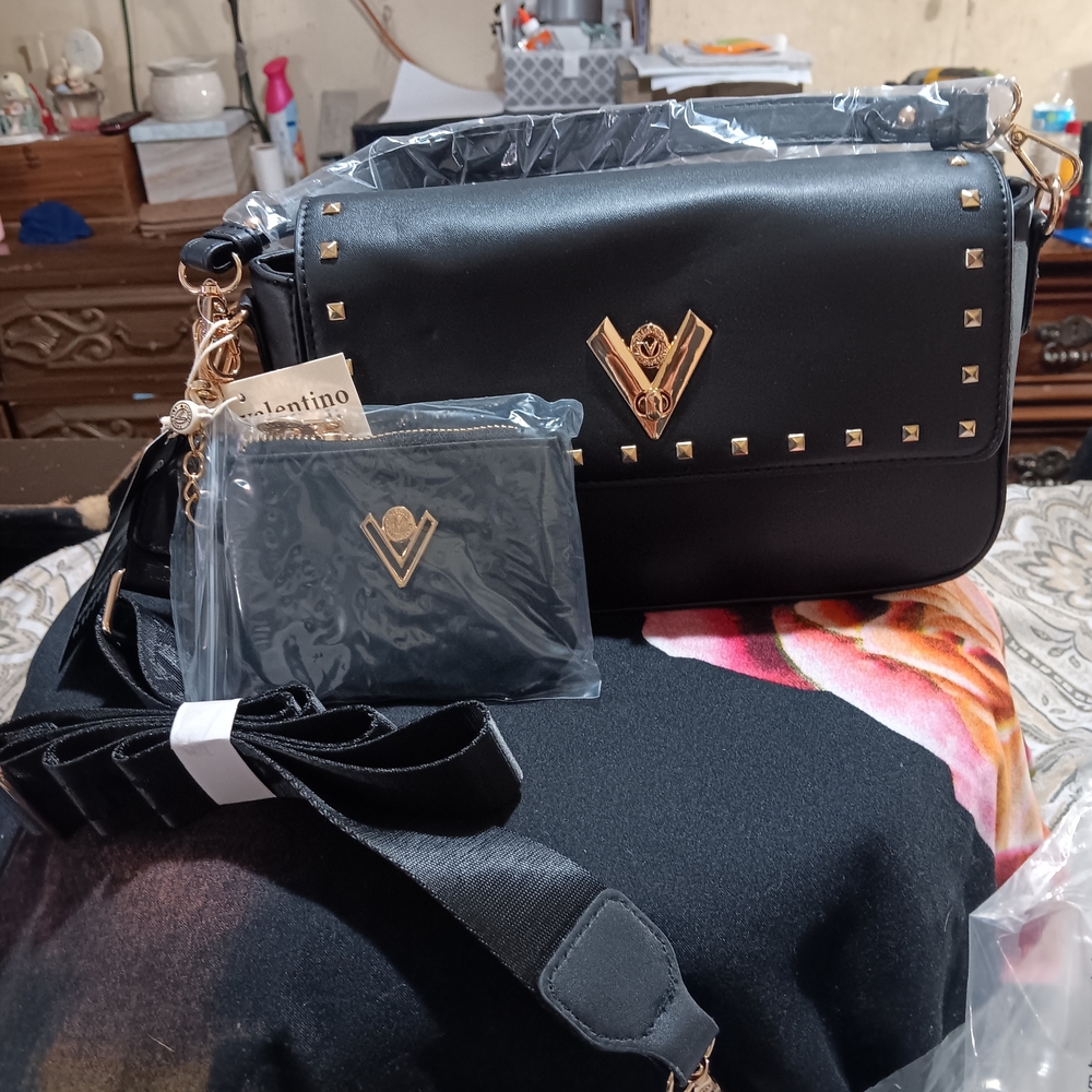 Valentino Black and Gold Shoulder Bag